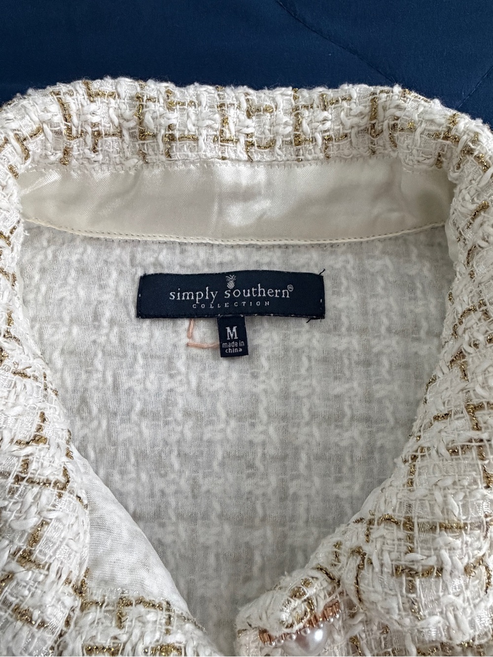 Preloved Simply Southern Cream Tweed Jacket with Pearl Buttons - Picture 10 of 10